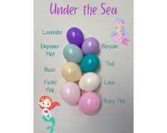 the under the sea balloons are labeled in different colors