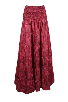 Embrace your free-spirited side with our Crimson Red Floral Boho Chic 2 in 1, Maxi Skirt Dress designed for the modern soul who loves to blend comfort and style. This flowing, maxi-length skirt features floral prints and earthy tones, perfect for creating a laid-back yet hippie-style look. Handcrafted with care, the skirt boasts tiered layers, ruched waist that can be pulled up as a strapless dress and subtle, giving it a graceful, gypsy flair. Whether you're strolling on the beach or attending Red Bohemian Embroidered Skirt, Red Bohemian Cotton Skirt, Red Embroidered Bohemian Skirt, Bohemian Red Floral Print Skirt, Non-stretch Red Bohemian Skirt, Beach Maxi Skirt, Maxi Skirt Dress, Boho Skirts, Red Floral