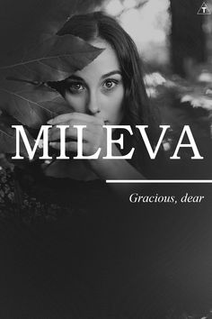 a black and white photo of a woman with leaves on her head in front of the words milleva