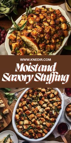 an image of a dish with stuffing in it and the words mozzarella savory stuffing