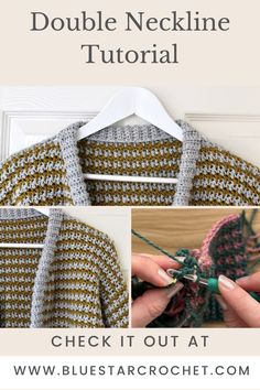 a crochet jacket is shown with the instructions to make it look like an old sweater