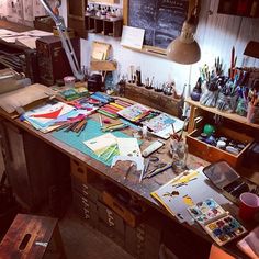 an art studio with lots of crafting supplies