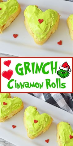 grinch cinnamon rolls on white plate Grinch Christmas Party, Whoville Christmas, Grinch Party, The Grinch Stole Christmas, Christmas Brunch, Christmas Food Desserts, Ooey Gooey, Christmas Breakfast, Grinch Stole Christmas