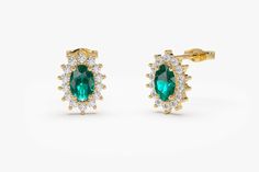 "Emerald Earrings / 14k Oval Cut Emerald Earrings with Diamonds / Natural Emerald Earrings / Mini Emerald Earrings / May Birthstone SOLD AS A PAIR Item Details * Made to Order * Gold Kt: 14K (also available in 18K) * Available Gold Color: Rose Gold, Yellow Gold, White Gold * Round Diamond: 28 pcs 1.2 MM * Oval Emerald: 2 pc 5 x 3 MM * Diamond Carat Weight: 0.23 ctw * Emerald Carat Weight: 0.51 ctw * Diamond Color-Clarity: G Color SI Clarity If you have any additional questions about this ring, j Luxury Green Diamond Halo Earrings, Earrings With Diamonds, May Birthstone, Diamond Carat, Emerald Earrings, Evil Eye Bracelet, Gorgeous Jewelry, Diamond Color, Natural Emerald