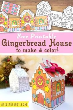 a gingerbread house is shown with the text free printable gingerbread house to make and color