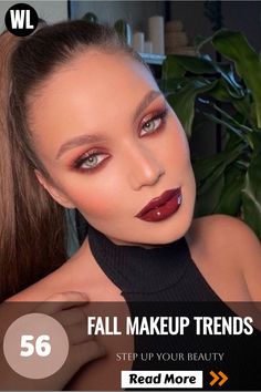 Fall makeup look featuring cranberry red tones for a statement look