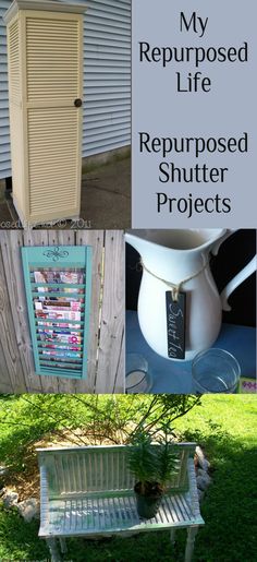 an old bench is repurposed into a shutter project