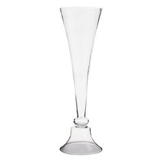 a tall clear glass vase on a white background