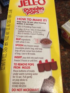 an unopened box of jello pudding pops with instructions on how to make it