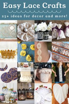 the cover of an easy lace crafts book, with images of different items and accessories