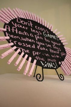 a pink and black baby shower party decoration on pinter totse with words written all over it