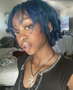 Short Black Hairstyles Women, Y2k Pixie Hairstyles, Short Blue Hair Black Women, Punk Hairstyles Black Women, Short Hairstyle Women 4c Hair, Alternative Hair Black Women, Blue Curly Hair Black Women, Afro Punk Hair, Black Punk Hairstyles