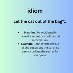 the words idiom are written in black and white on a blue background, with an image of a cat