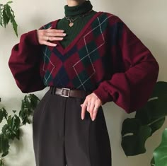 Red And Green Outfit Ideas, Dark Academia Sweater Outfit, Modest Masculine Outfits, Red And Black Sweater Outfit, Artsy Corporate Outfits, Masc Christmas Outfits, How To Dress Feminine Casual, Winter Outfits Female, Dad Core Fashion