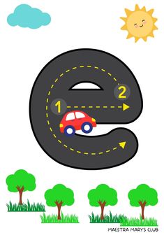 the letter e is for car on the road