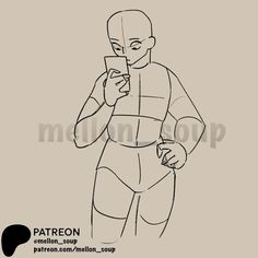 a drawing of a person in a body suit holding a cell phone and looking at it