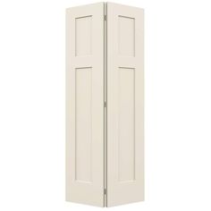 an open white door with two doors on each side