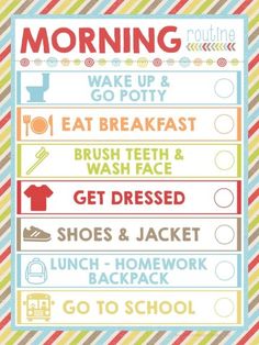 a poster with the words morning written in different colors and font, along with an image of