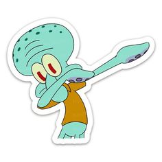 a sticker with an image of a cartoon character holding a toothbrush in it's mouth