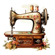 an old sewing machine with flowers on it