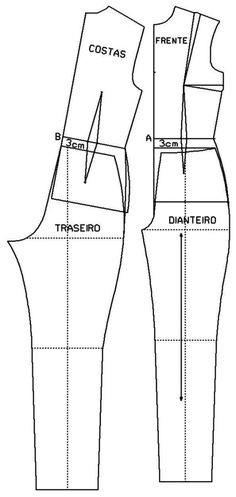 the front and back view of a sewing pattern, with measurements for each part of the pants