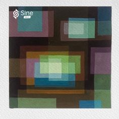 an abstract painting with squares and rectangles in brown, green, blue, and pink