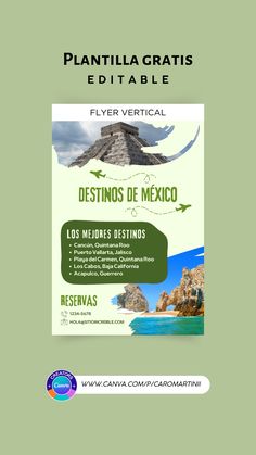 the flyer for an event with mountains in the background and text that reads, destinoos de mexico