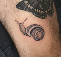 a snail and butterfly tattoo on the arm