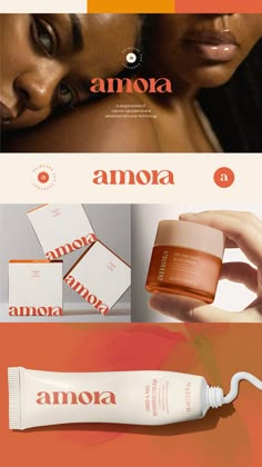 an advertisement for the body shop is shown in three different colors and font styles, including orange