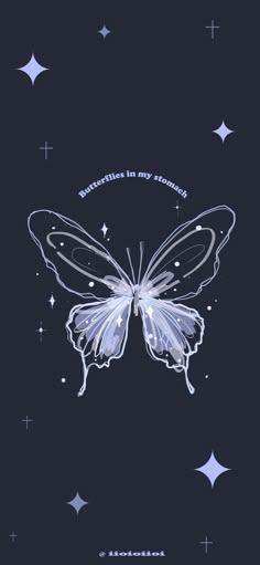 a white butterfly with stars in the background