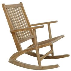 a wooden rocking chair on a white background