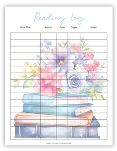 the reading log is filled with books and flowers