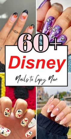 Disney Nails Acrylic Halloween, Disney French Tip Nail Designs, Fall Disney Nails Simple, Cute Mickey Nails, Disney Bling Nails, Disney Nail Colors, Disneyworld Nails Acrylics, Easy Disney Nails Short, Simple Disney Nails Short Gel