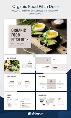 the presentation slideshow for organic food pitch deck is ready to be used in presentations