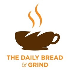 the daily bread and grind logo with a cup of coffee on it's side