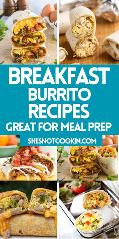 Breakfast burritos photo collage with text overlay. Make Ahead Breakfast Burritos Healthy, Healthy Meal Prep Burritos, Best Breakfast Burrito Recipe, Breakfast Burrito Meal Prep, Breakfast Burrito Recipes, Sausage Burrito, Meal Prep Breakfast Burritos, Frozen Breakfast Burritos, Vegetarian Burritos