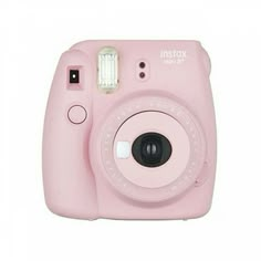 an instax camera is shown in pink with the lens pointed up to the side