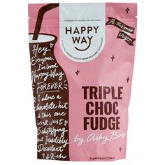 happy way triple choc fudge candy bar, pink with chocolate and white frosting