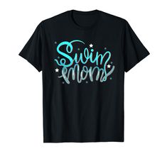 a black t - shirt with the words swin moms written in blue on it