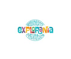 the word explorenia written in multicolored letters on a white background with an image of