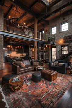 a living room filled with lots of furniture next to a fire place in a building