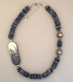 Sodalite and Silver Statement Necklace Handmade Artisan Rondelle Beads, Handmade Rondelle Artisan Beads, Artisan Jewelry With Large Rondelle Beads, Artisan Gemstone Beaded Necklaces, Unique Sterling Silver Necklaces With Large Beads, Artisan Beaded Necklaces With Gemstone Beads, Unique Sterling Silver Necklace With Large Beads, Lapis Lazuli Beaded Necklaces With Large Beads As Gift, Lapis Lazuli Beaded Necklace With Large Beads For Gift