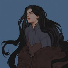 a drawing of a woman with long black hair