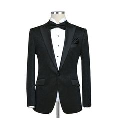 Introducing the Black Glitter Tuxedo In the world of men's fashion, where classic meets contemporary, the Black Glitter Tuxedo emerges as a paragon of elegance. This ensemble, intricately crafted with a sparkle reminiscent of a moonlit night, offers more than just an attire—it’s an experience. Designed for the modern man who wishes to marry tradition with a touch of flair, this tuxedo guarantees a commanding presence, ensuring all eyes are on you as you navigate through life's most cherished... Luxury Winter Blazer For Black-tie Events, Tuxedo Blazer For Black-tie Gala Events, Elegant Black Winter Suits, Classic Black Tuxedo For Gala, Black Suits For Black-tie Events And Galas, Classic Black Party Suits, Black Notch Lapel Suits For Gala, Black Tailored Blazer For Gala, Tailored Black Blazer For Gala