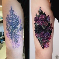 two tattoos that have different designs on them