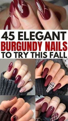 Burgundy Matte Nails, Burgendy Nails, Maroon Nail Designs, Burgundy Nail Art, Burgundy Acrylic Nails, Fall Toe Nails, Plaid Nail Designs, Burgundy Nail Designs, Season Nails