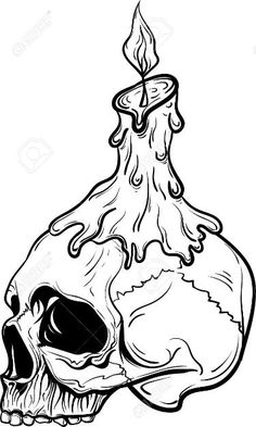 a skull with a candle in it's mouth, on a white background illustration