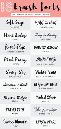 Free Font Collection: 18 Brush Fonts — Journey With Jess | Inspiration for your Creative Side Brush Fonts Free, Numbers Tattoo, Farmhouse Fonts, 10 Tattoo, Business Fonts, Omerta Tattoo, Font Combinations