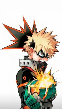 an anime character with black hair and red eyes holding a fireball in his hand