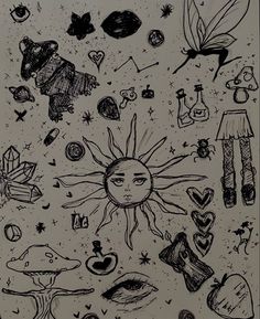 a drawing of the sun surrounded by other things